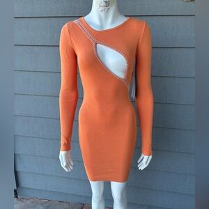 Hera Collection Orange Long Sleeve Cut-Out Dress